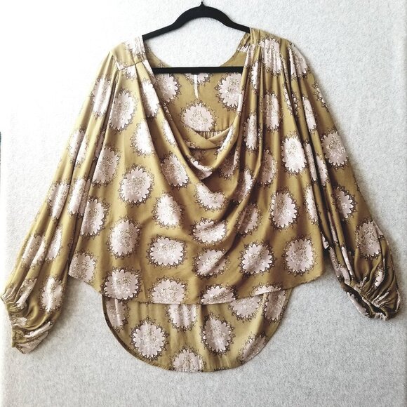 Free People Women's Size M Cowling Around Goldenrod Draped Boho Top Long Sleeve - Picture 1 of 11